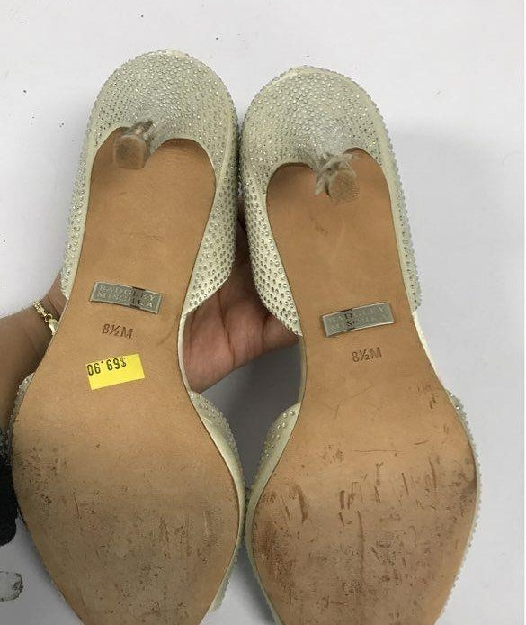 Badgley Mischka ivory embellished peep-toe high heels, view 2
