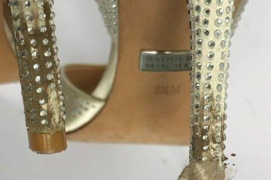 Badgley Mischka ivory embellished peep-toe high heels, view 5