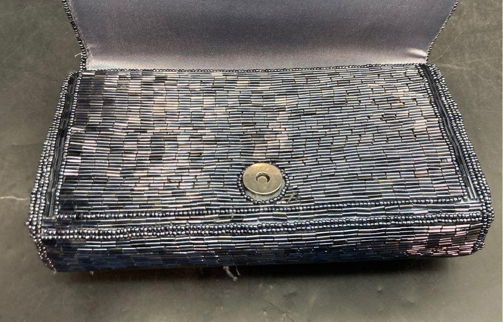 SASHA Blue Beaded Clutch Shoulder Evening Bag | Convertible Chain Strap Purse