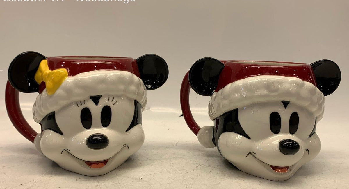 Pair of Mickey Mouse and Minnie Mouse figural Christmas mugs