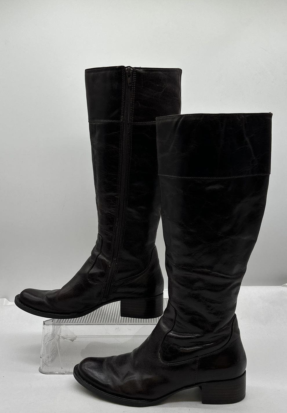 Born Crown black knee-high boots with round toe, side zip and low stacked heel, view 4