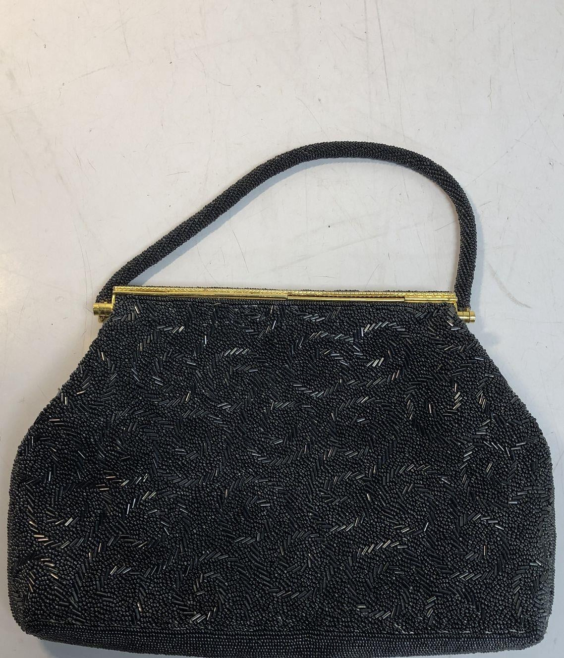 Women's Black Beaded Embroidered Clutch