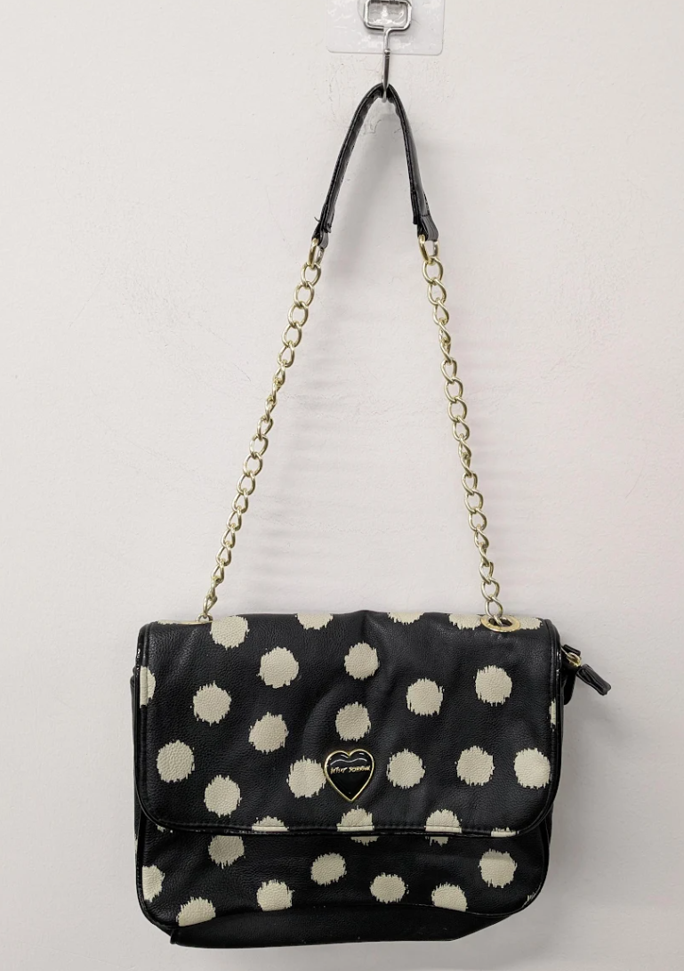 Betsey Johnson Black Polka Dot Shoulder Bag with Chain Strap