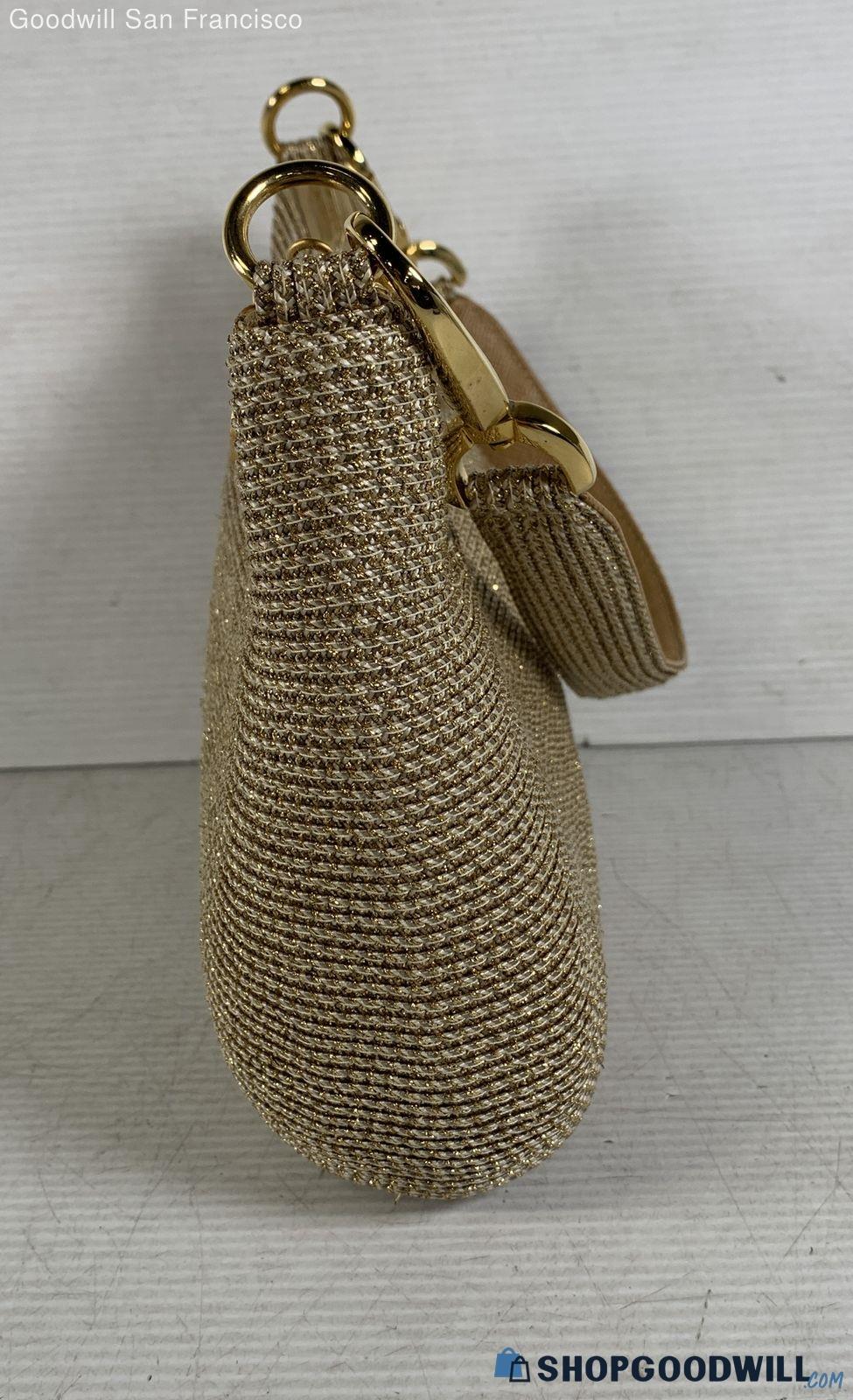 Eric Javits tan woven-texture shoulder bag with gold-tone hardware, view 3
