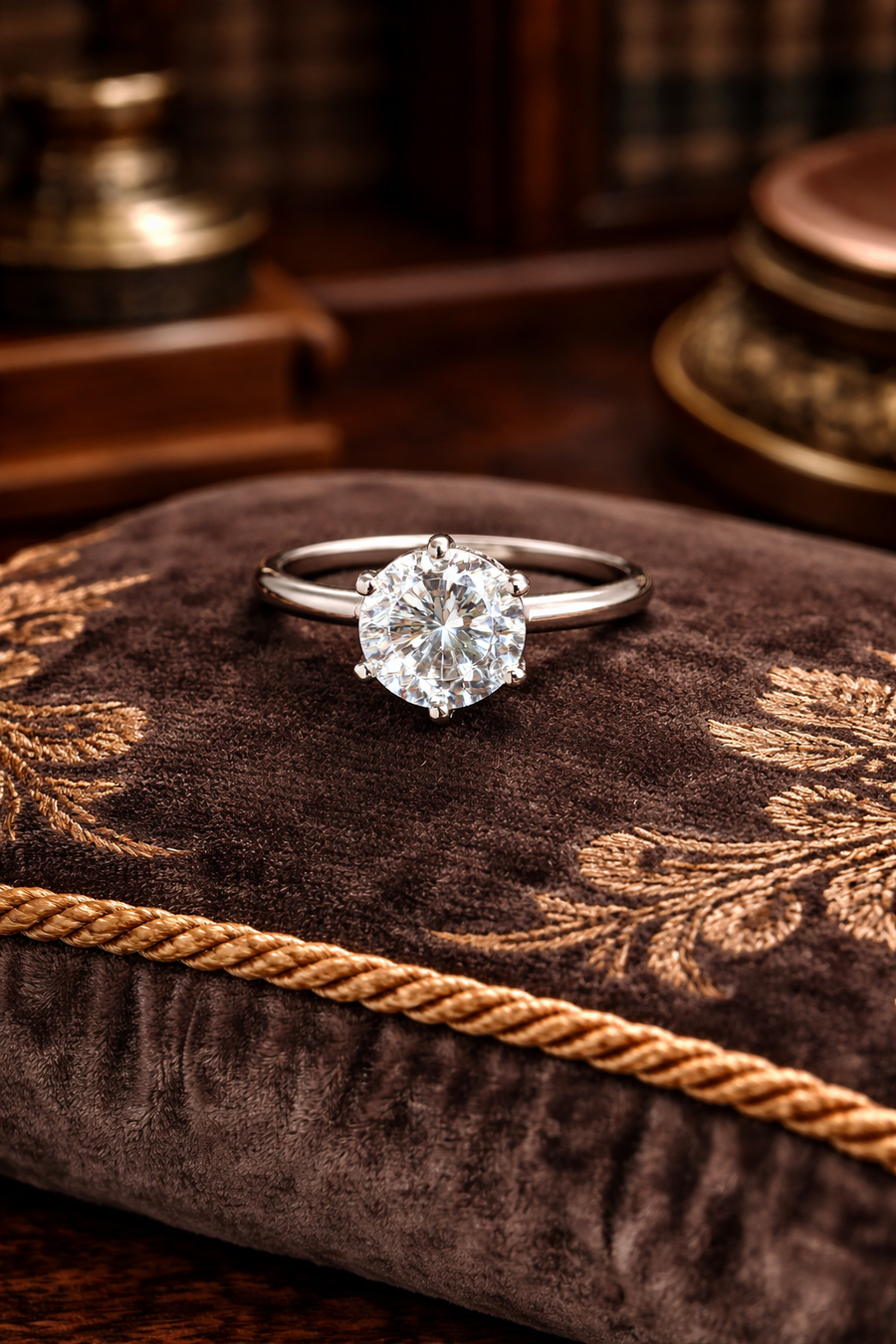 Silver-tone solitaire ring with round clear stone in a prong setting