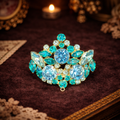 Austria Silver Tone Blue And Teal Rhinestone Brooch Pendant Drop Signed Mid Century Pin