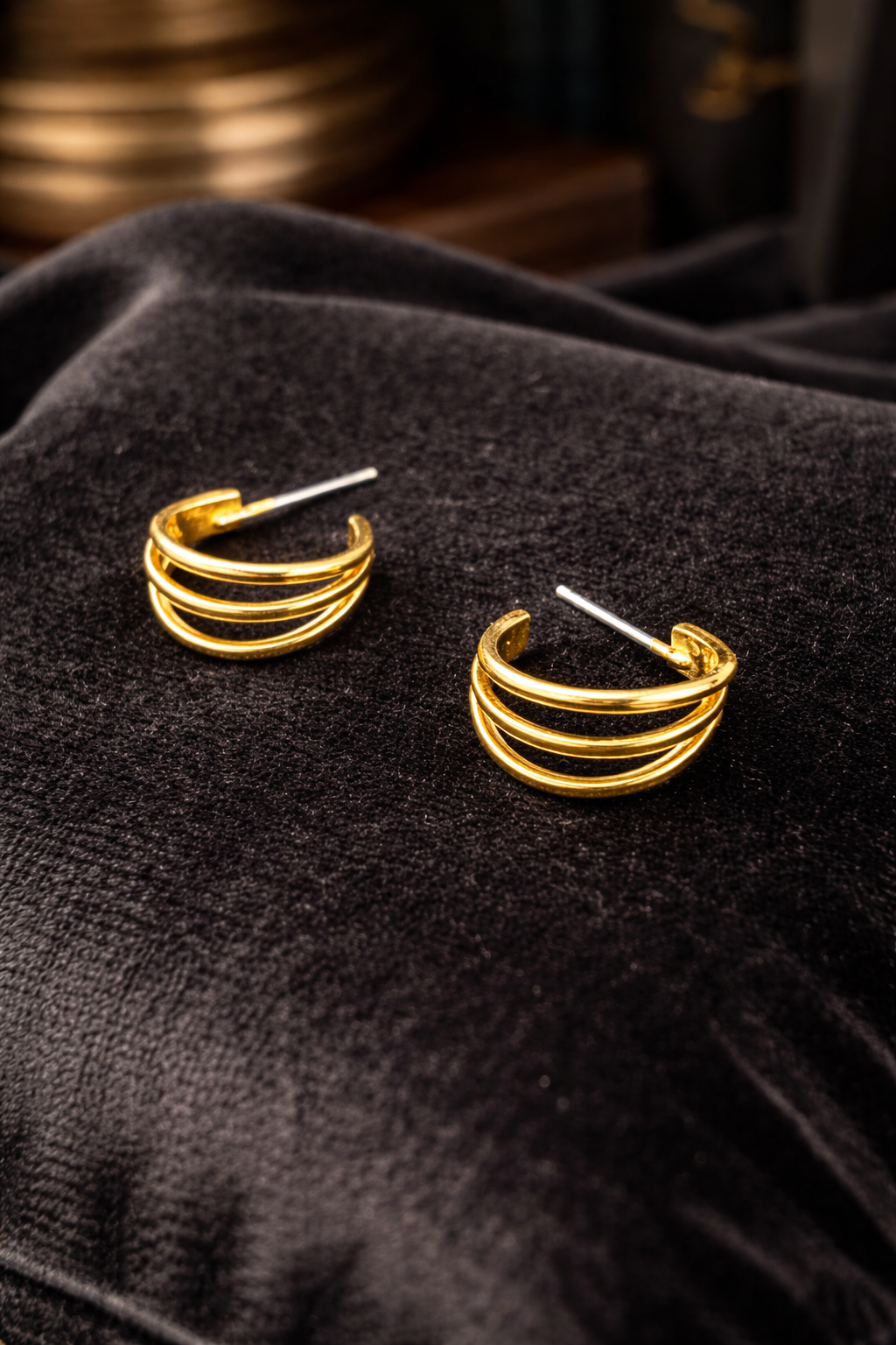 Gold-tone triple band open hoop post earrings