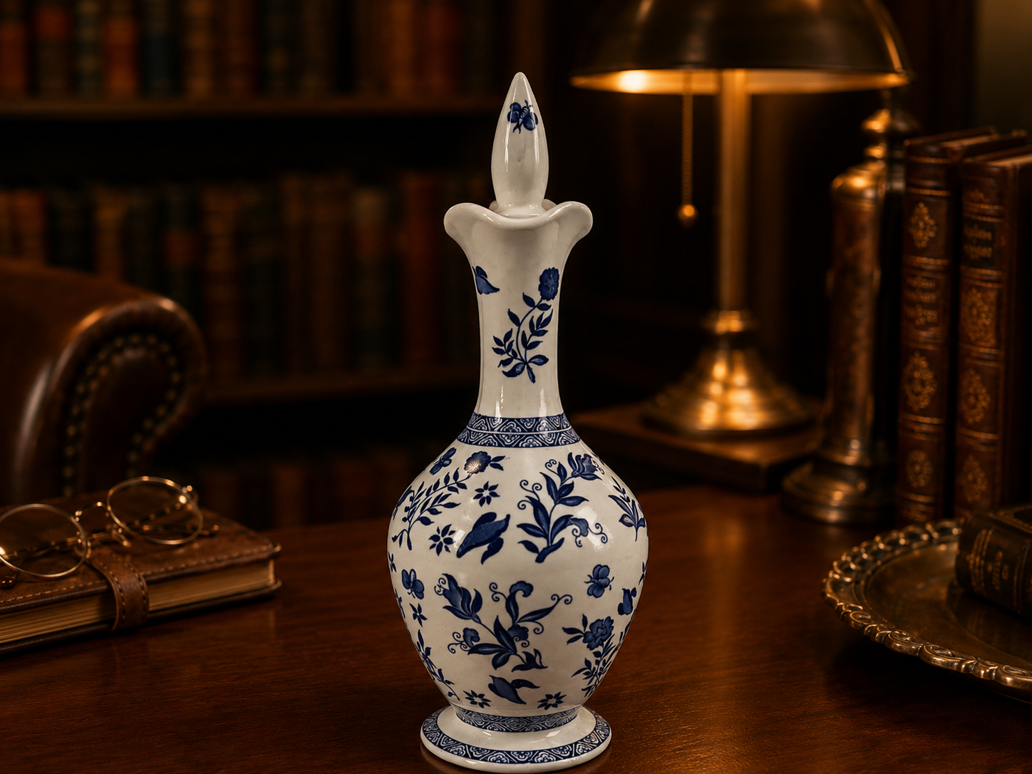 Vintage Coalport 11.5" Blue & White Floral Print Porcelain Decanter Bottle