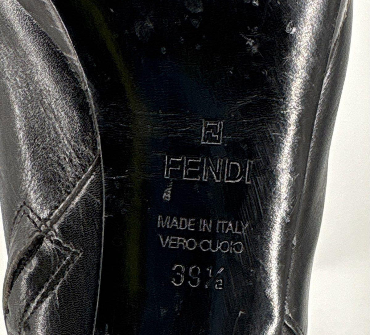 Fendi Black Leather Platform Knee High Boots Side Zip Size 39.5