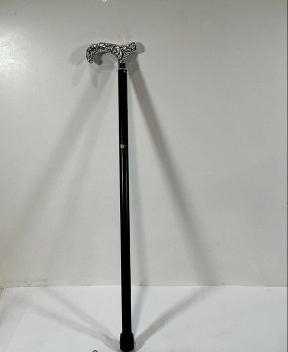 Royal Canes Black Walking Stick with Ornate Silver Tone Handle | Decorative Cane