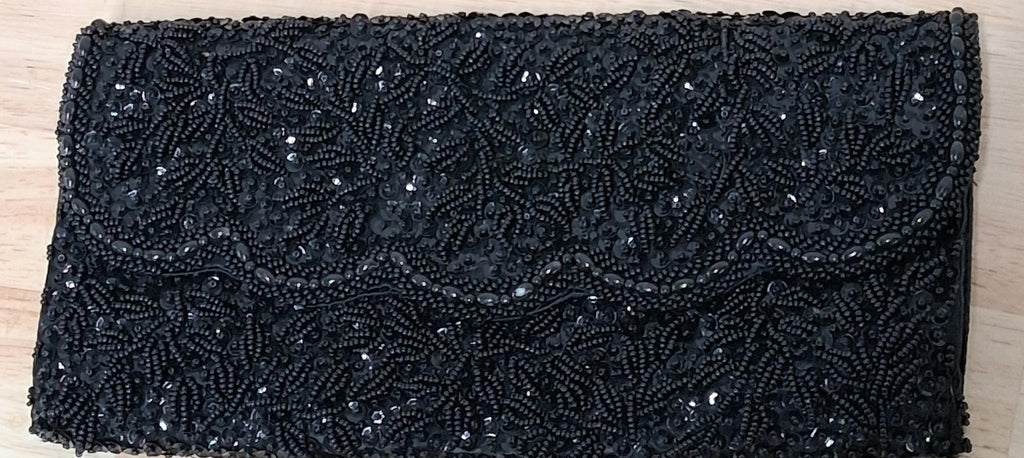 Vintage La Regale Handmade Beaded Black Evening Clutch Purse