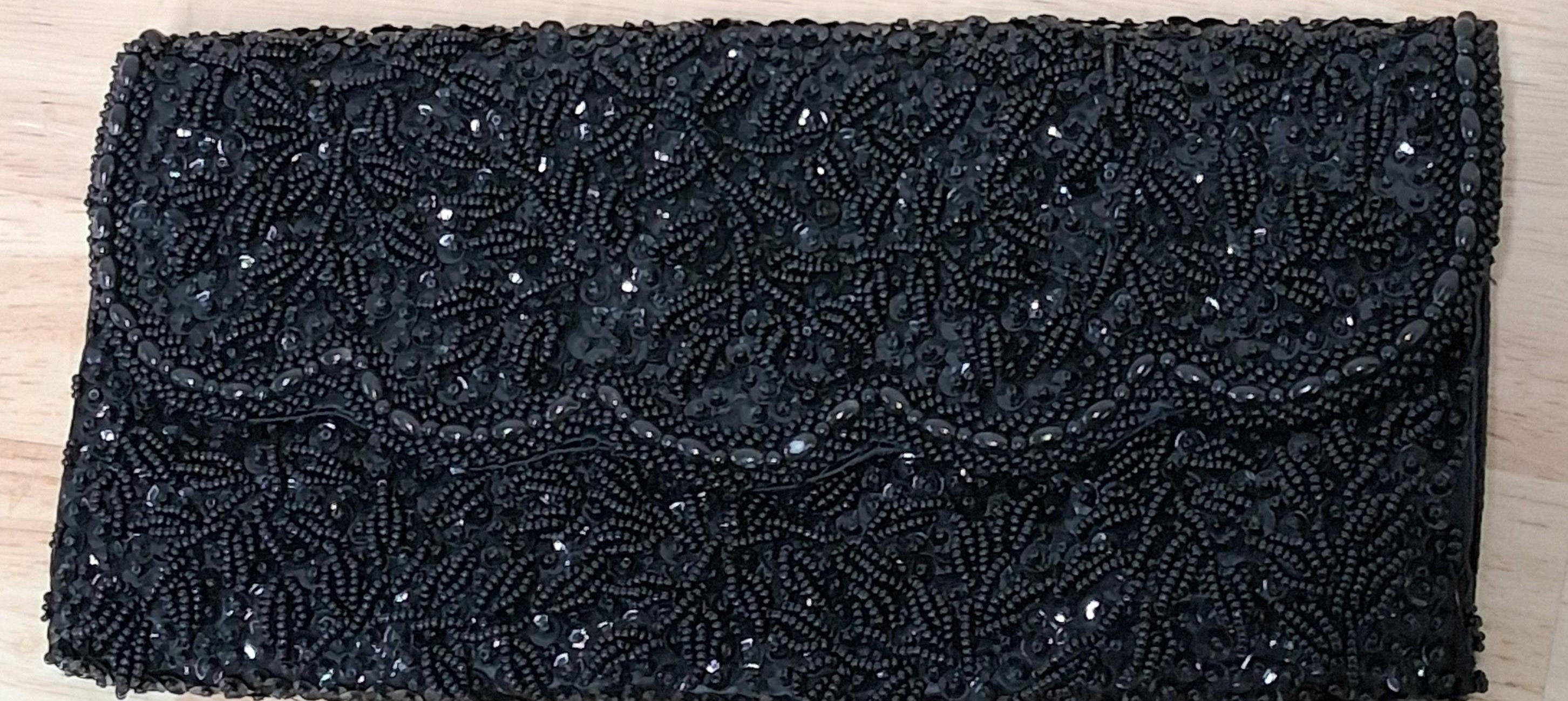 Vintage La Regale Handmade Beaded Black Evening Clutch Purse
