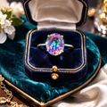 925 Sterling Silver Mystic Quartz Solitaire Ring Size 6.75 | Oval Rainbow Faceted Gemstone Statement Ring