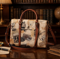 Teenie Weenie Gold Bear Travel Print Satchel Bag with Faux Leather Trim