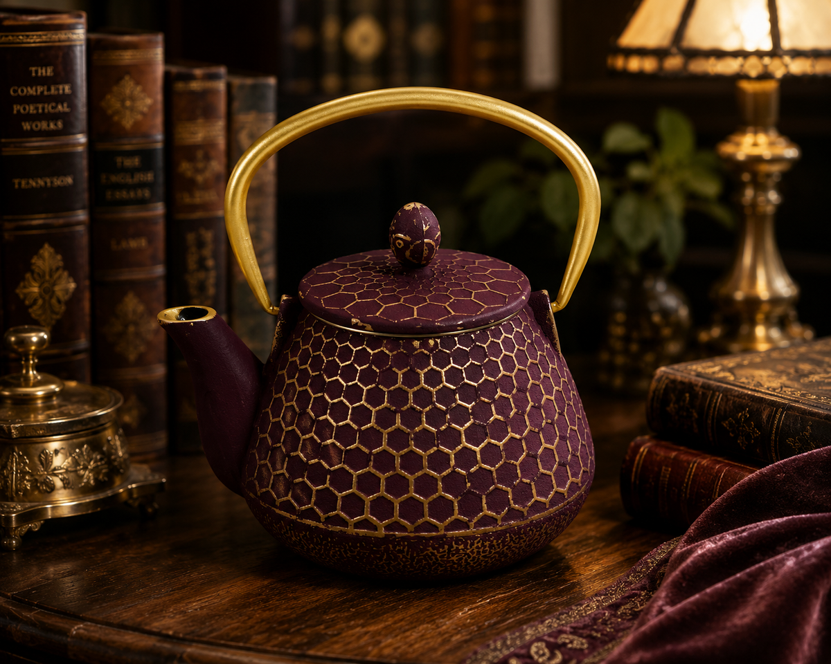 CONTEMPORARY Gracious Home Kitchen Purple Gold Honeycomb Cast Iron Mini Teapot with Infuser