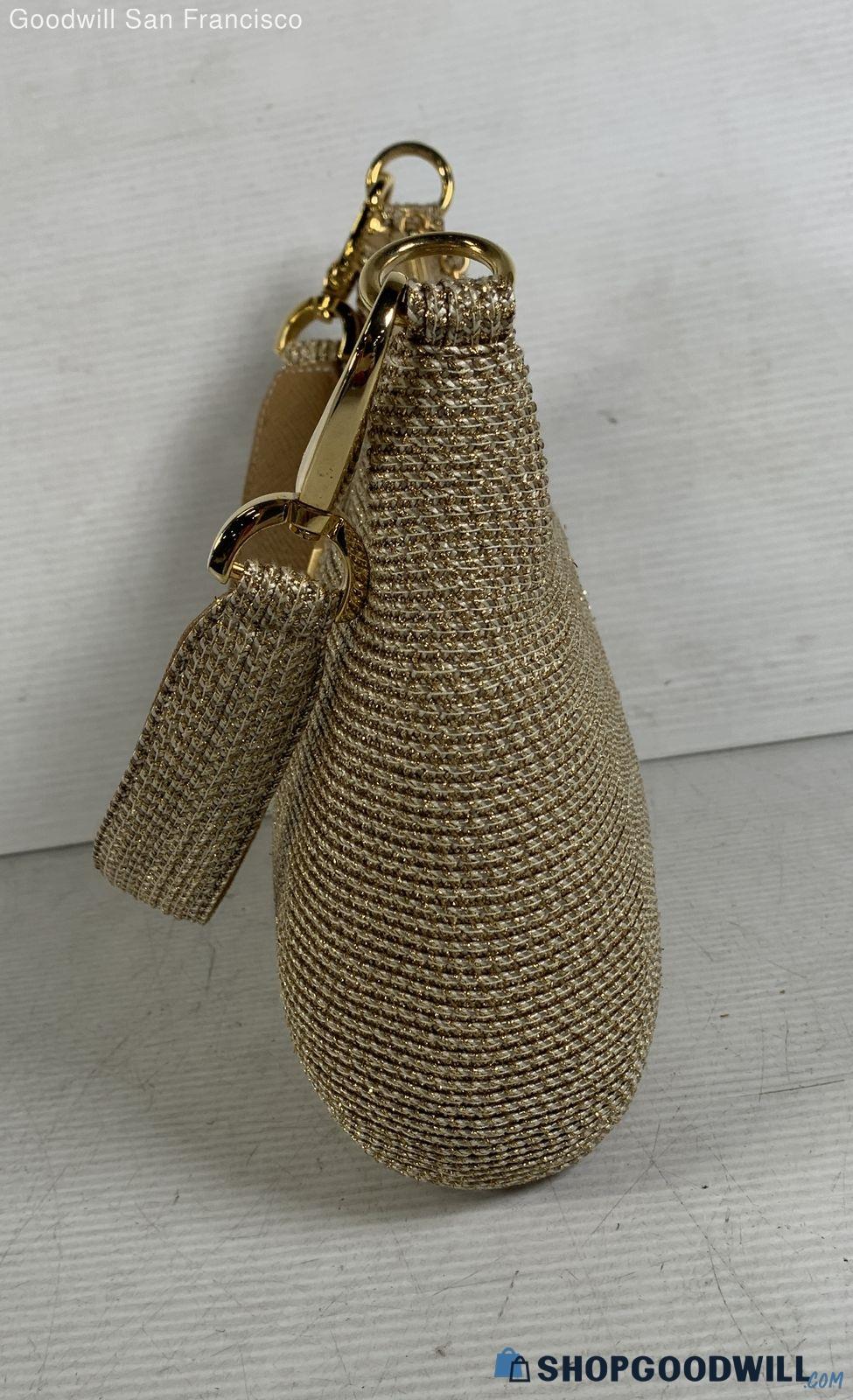 Eric Javits tan woven-texture shoulder bag with gold-tone hardware, view 7