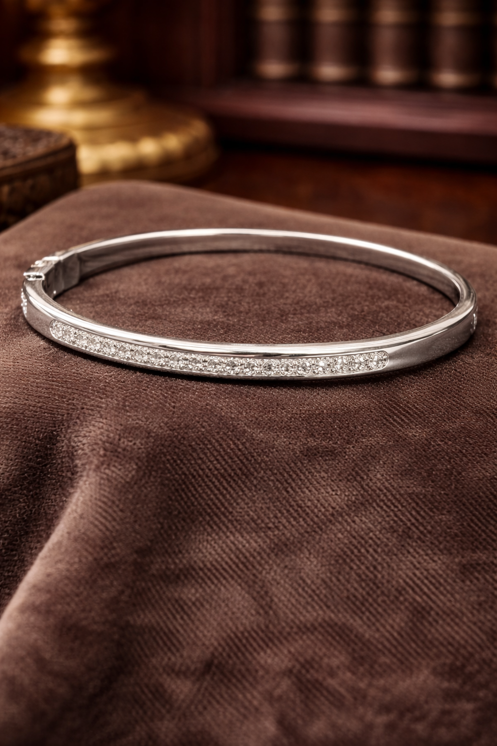 Swarovski Crystal Hinged Bangle Bracelet Silver Tone Pavé Rhinestone Slim Stackable Elegant Minimalist Jewelry