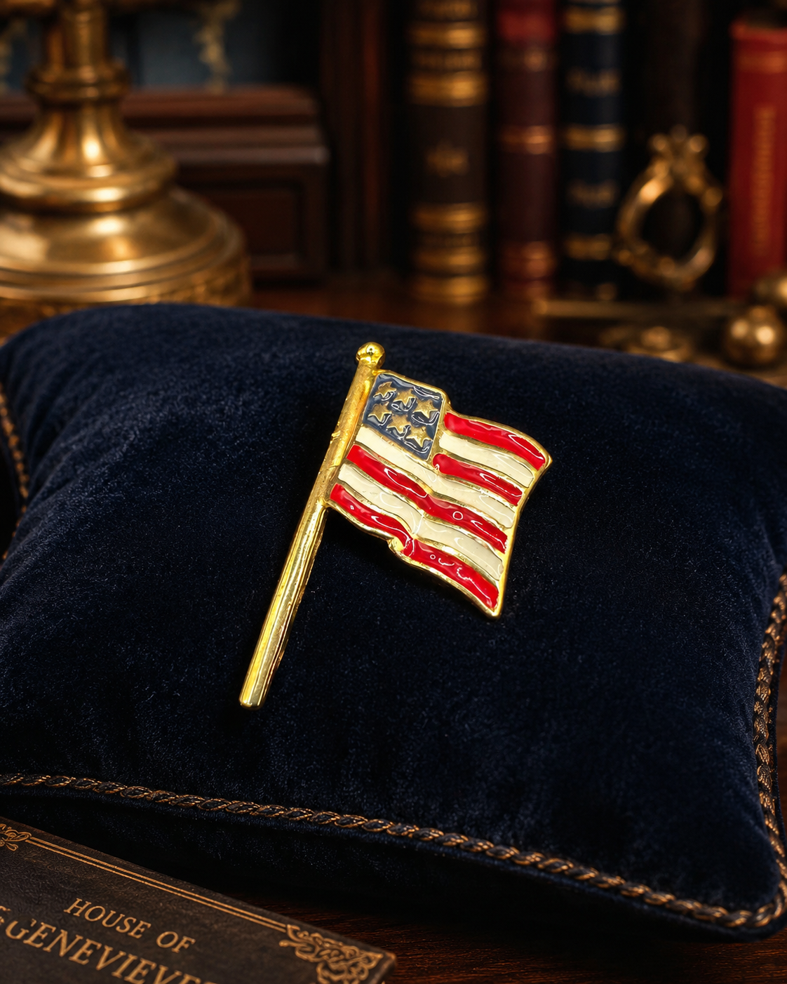 Gold-tone American flag brooch with red, white and blue enamel