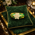 Gold Tone Green Enamel Flower Cluster Ring
