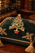Vintage Christmas Gold Tone Tree Brooch Red and Green Enamel