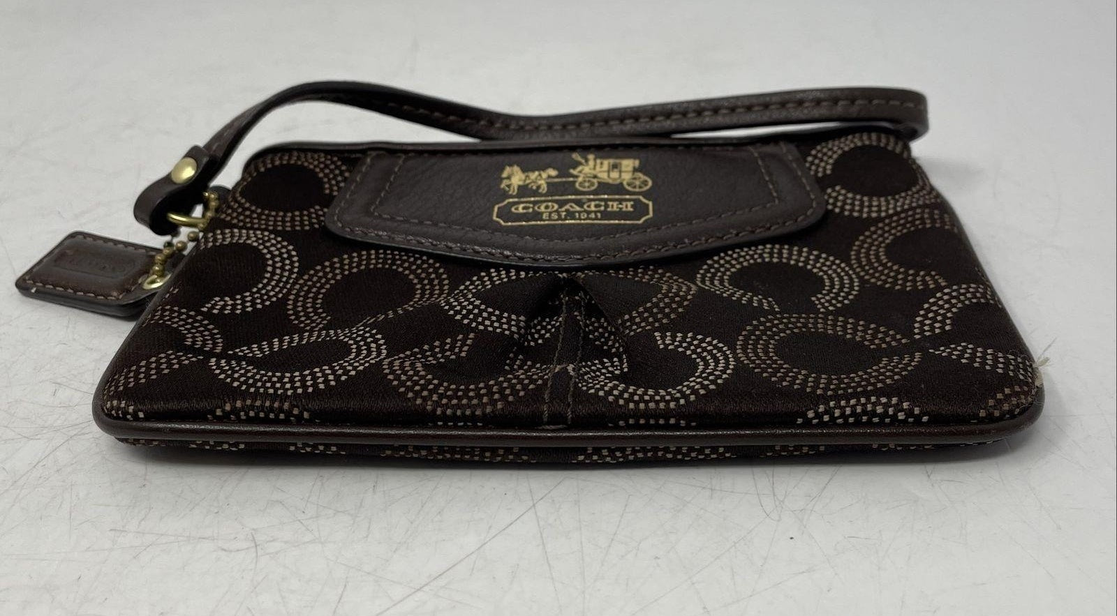 Coach Womens Madison 44443 Brown Op Art Signature Dots Zip Top Wristlet Wallet