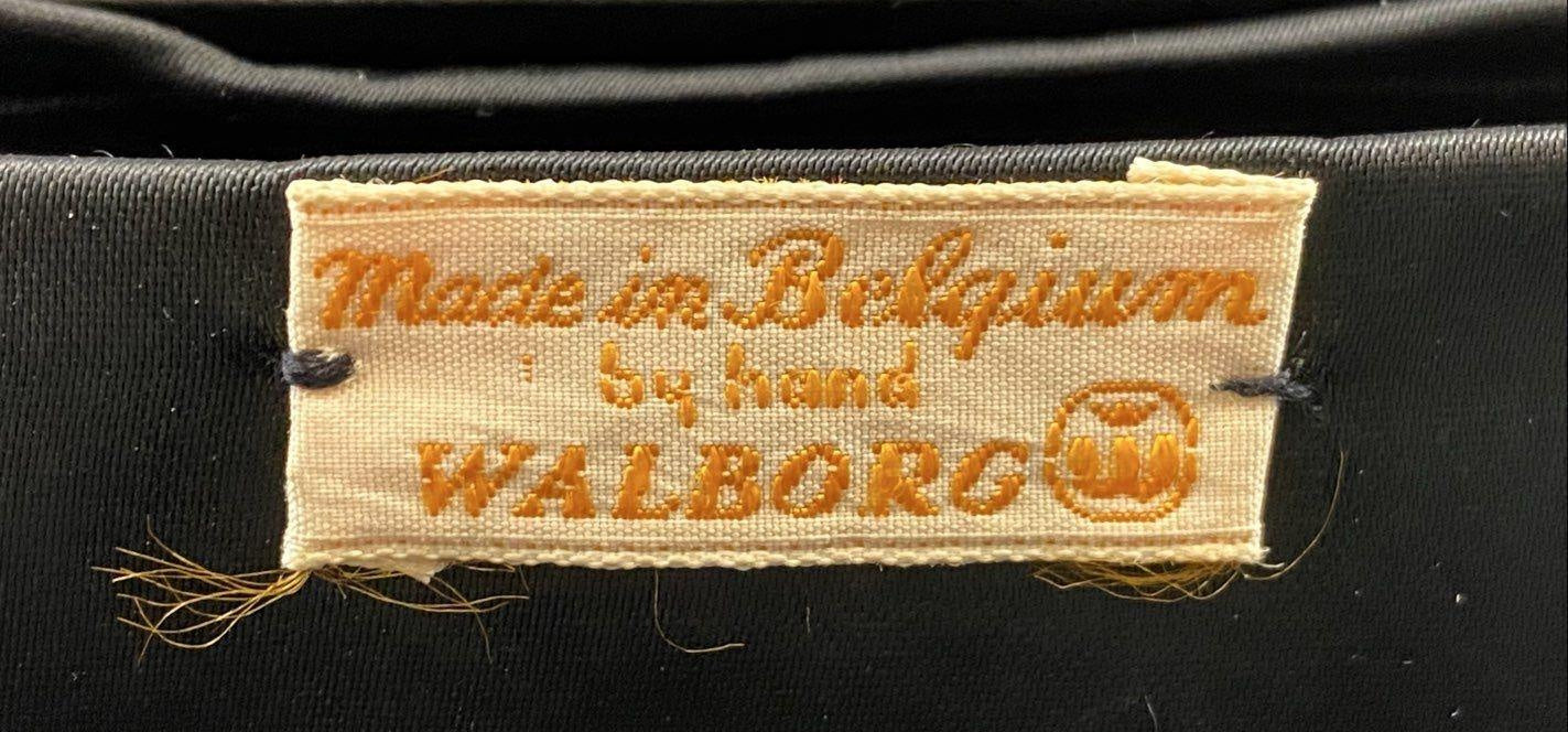 Walborg Belgium Black Beaded Evening Clutch, Vintage Formal Kiss Lock Handbag