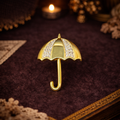 Gold Tone Umbrella Brooch with Clear Rhinestone Canopy Panel