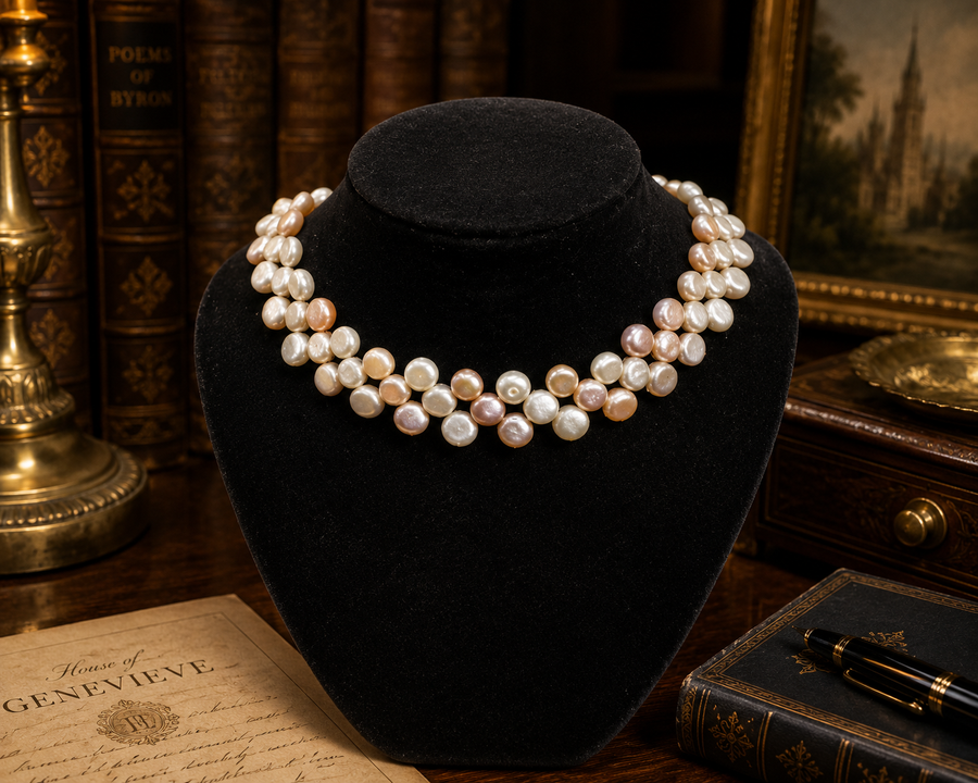 Ivory and blush coin pearl-style multi strand collar necklace