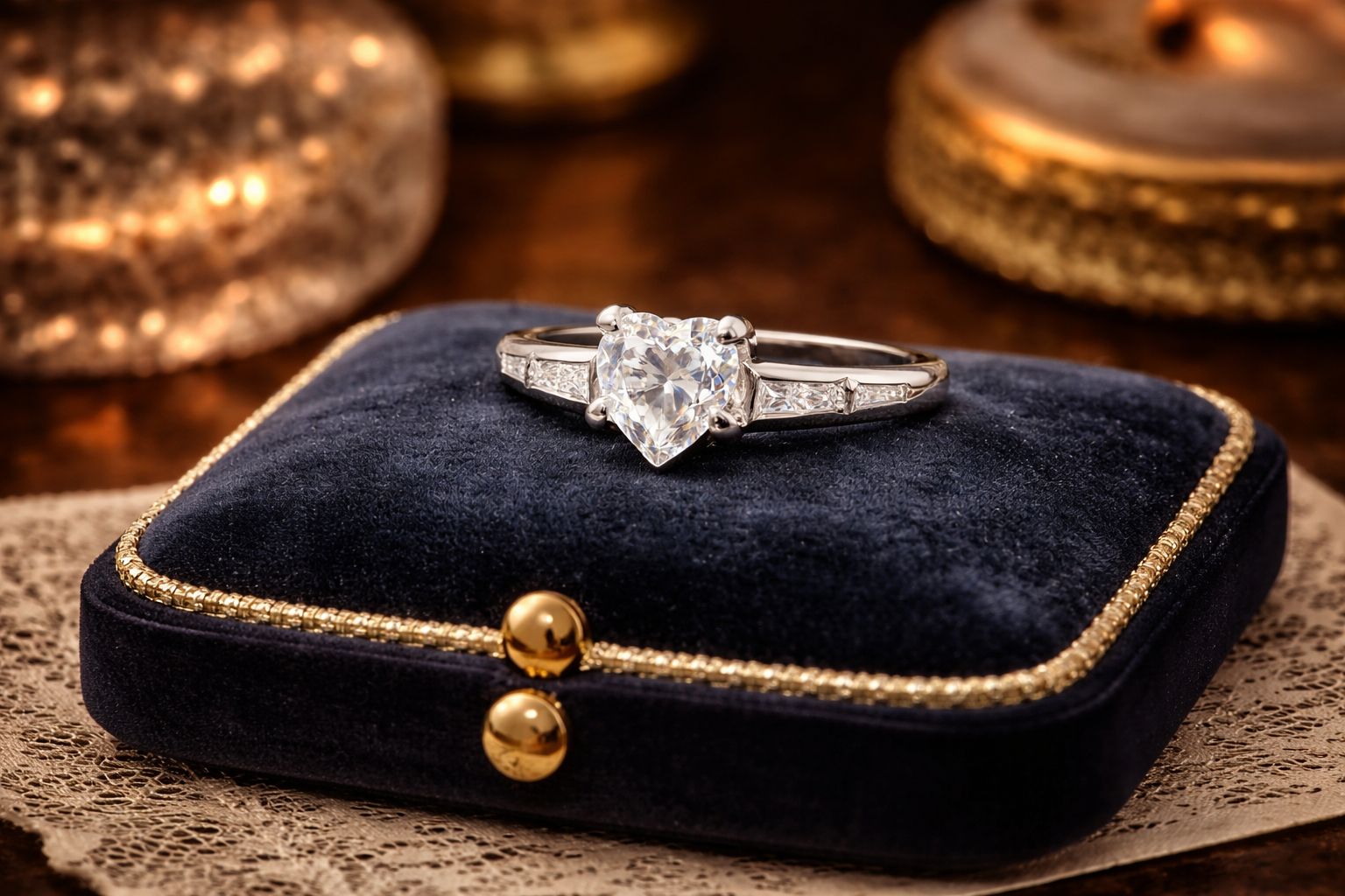 Silver Tone Heart Crystal Solitaire Ring