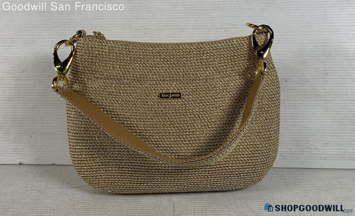 Eric Javits tan woven-texture shoulder bag with gold-tone hardware, view 4
