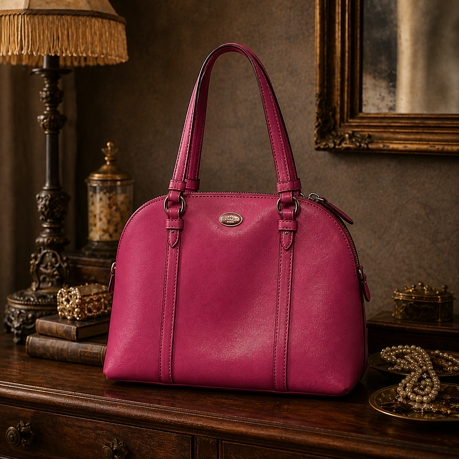 Coach raspberry pink crossgrain leather dome satchel with silver-tone hardware