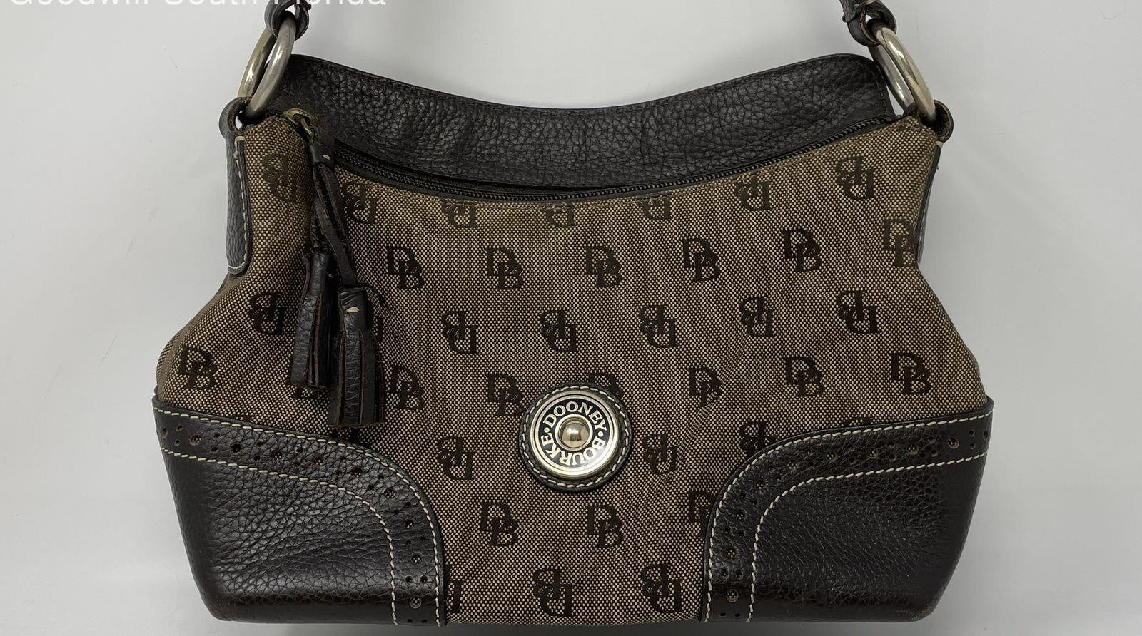 Dooney and Bourke Women's Brown Signature Leather Trim Tassel Shoulder Handbag