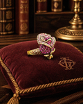 Heidi Daus Pink Crystal Rose Statement Ring Gold Tone Floral Cocktail Designer Jewelry
