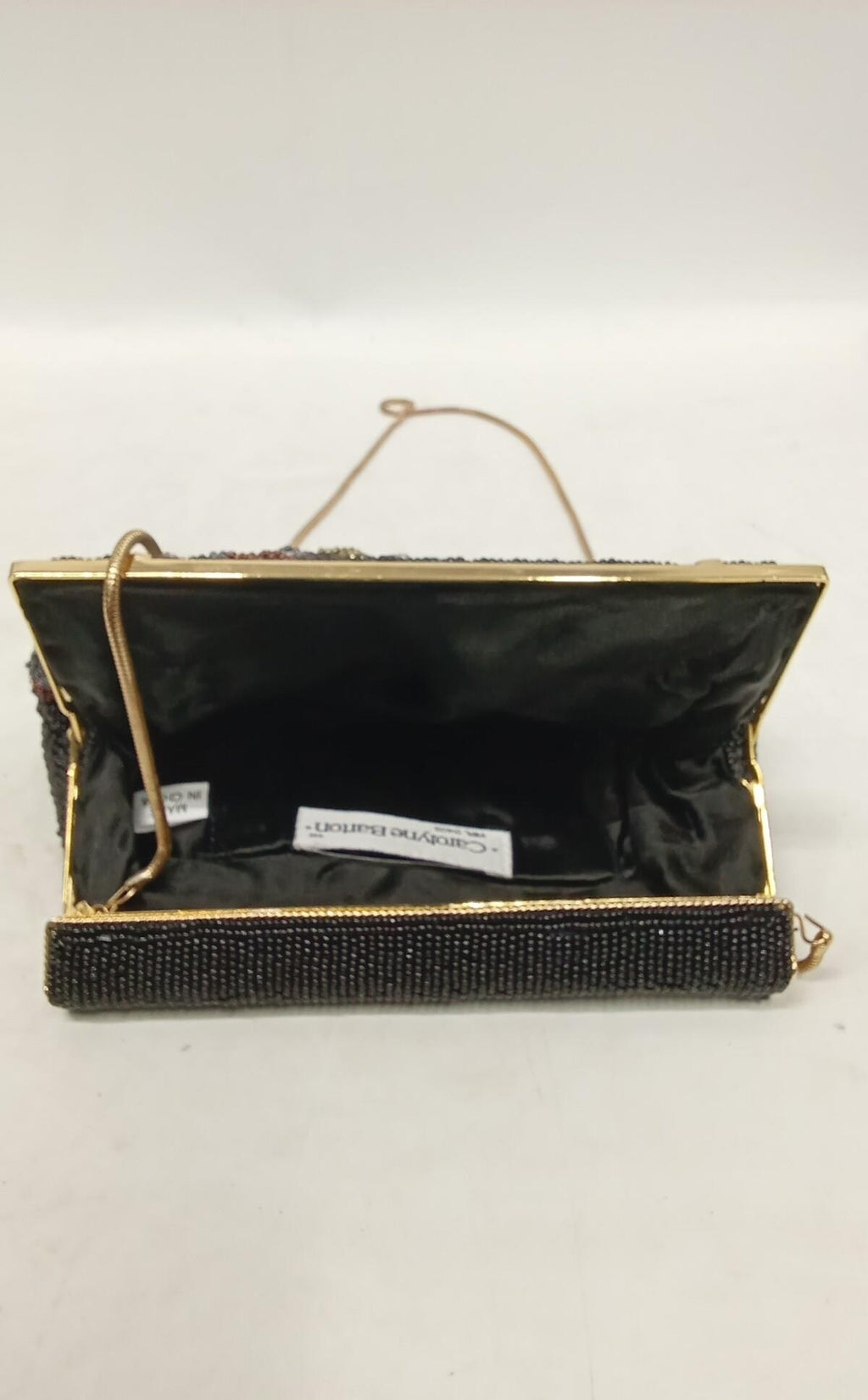 Carolyne Barton Beaded Evening Bag Floral Design 8 Inch Wide Vintage Style Clutch