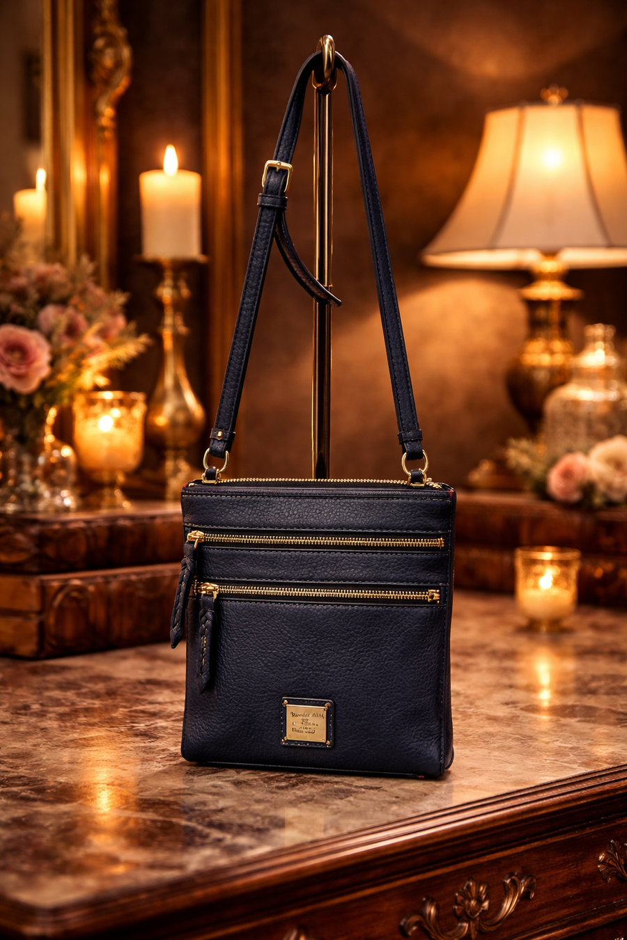 Dooney and Bourke navy pebble grain leather crossbody bag
