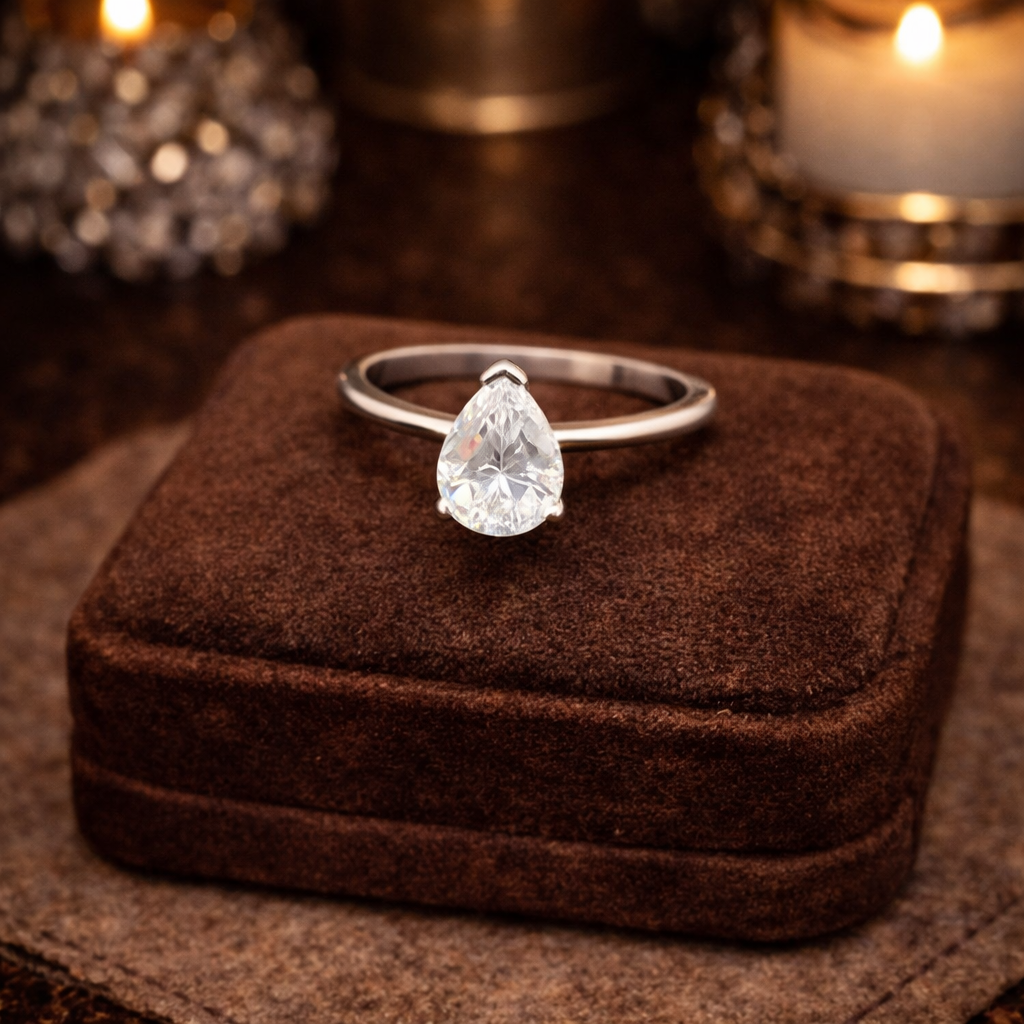 Sterling Silver Pear Cut CZ Solitaire Ring | Elegant Minimalist Teardrop Engagement Style Ring