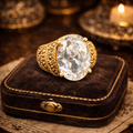 Gold Tone Filigree Oval CZ Statement Ring Vintage Cocktail Ring Size 8.5