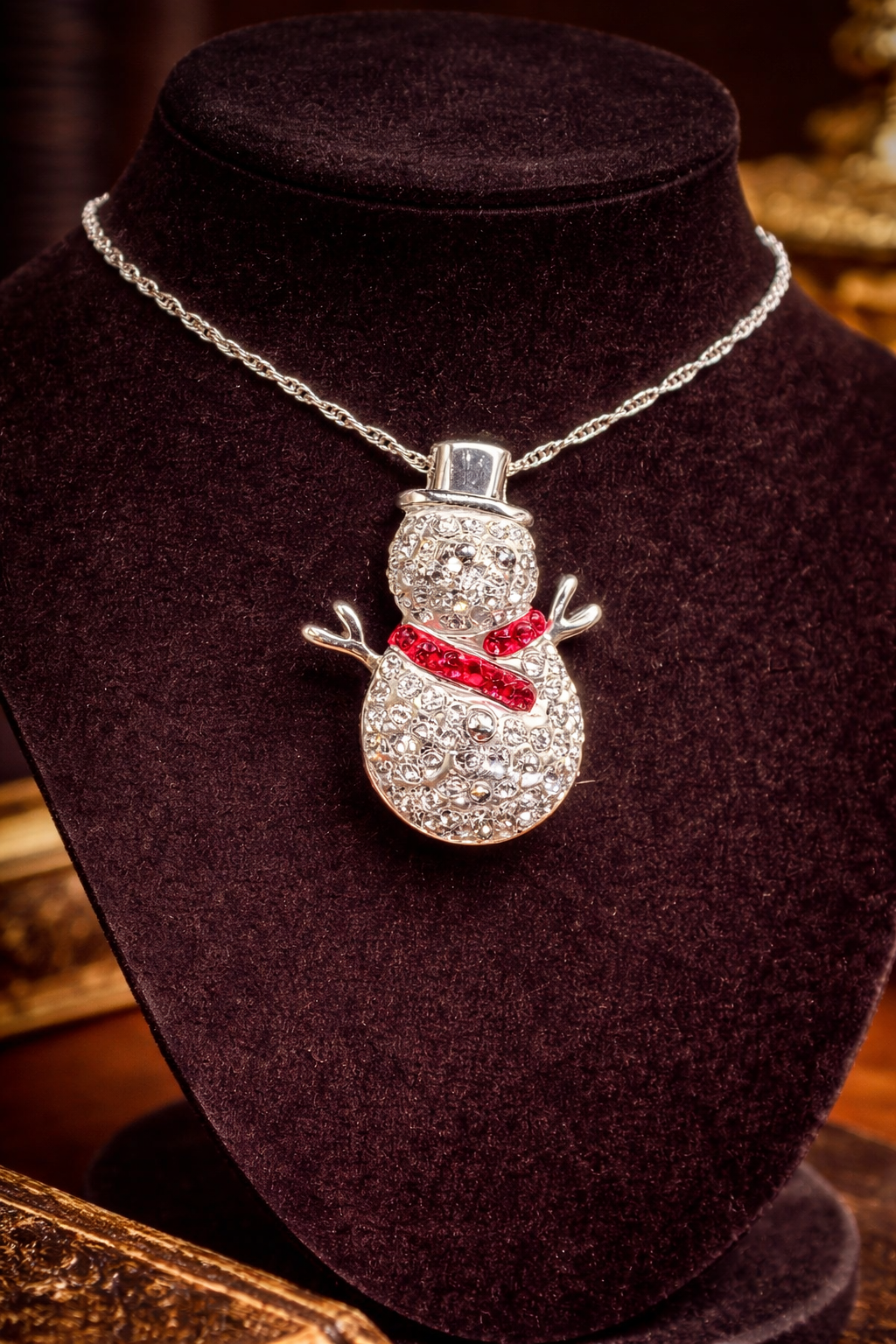Sterling Silver 925 Snowman Pendant Necklace Crystal Pave 18” Chain Holiday Winter Charm