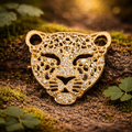 Gold tone rhinestone leopard face brooch openwork cat head pin