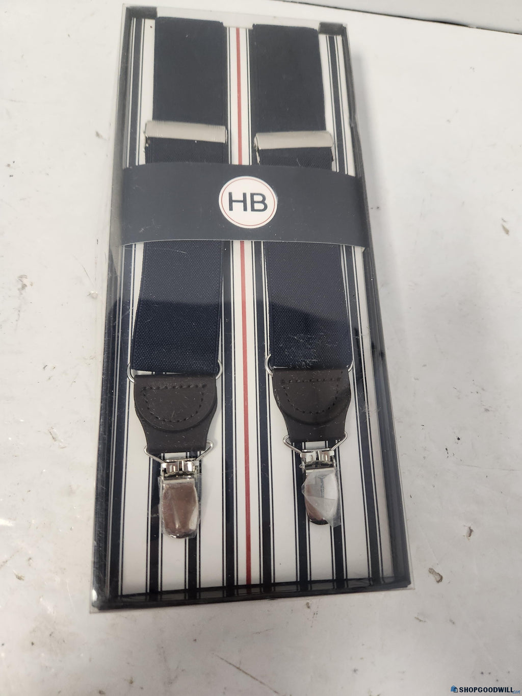 DXL Men's Navy Suspenders with Leather Accents
