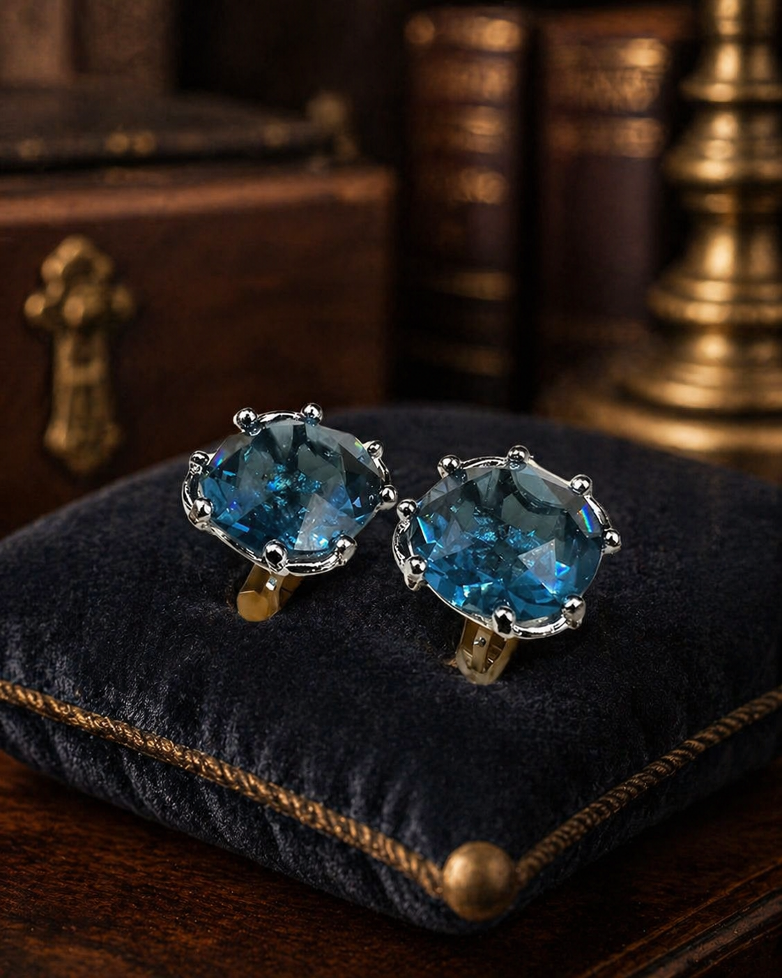 Park Lane Blue Crystal Cufflinks Silver Tone Faceted Stone Mens Jewelry With Box