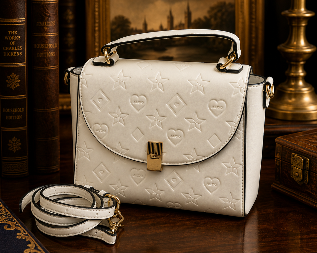 Aldo White Embossed Crossbody Clutch Bag with Detachable Strap