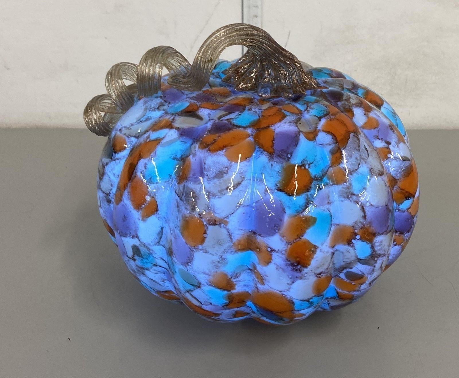Art Glass Light Up Pumpkin Confetti Mosaic LED Halloween Decor 9 Inch