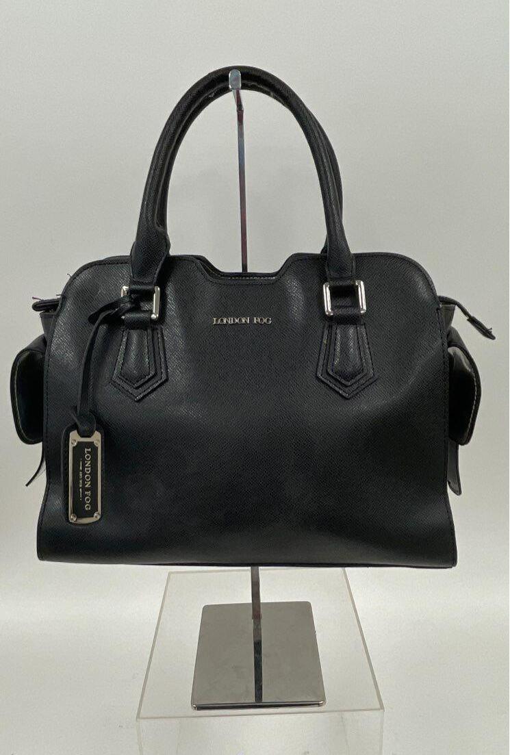 London Fog black structured tote with double handles and silver-tone hardware, view 4