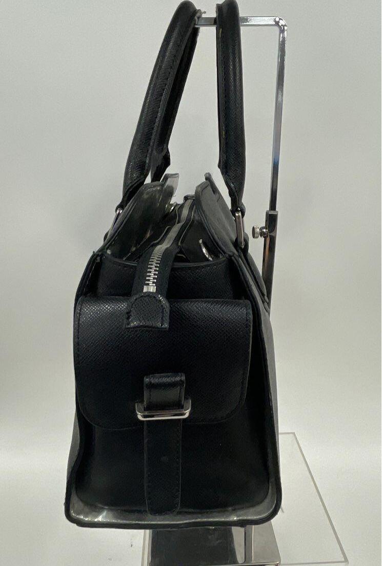 London Fog black structured tote with double handles and silver-tone hardware, view 5