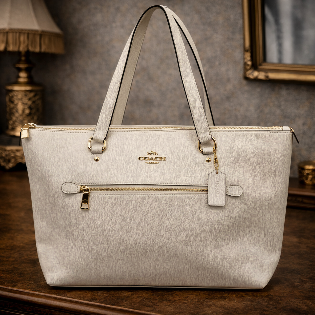 Coach White Pebbled Leather Tote Bag Carryall Shoulder Purse Hangtag F79608