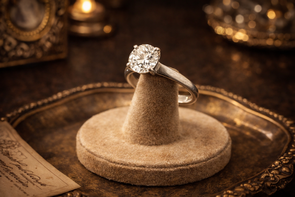 Silver Tone Round Crystal Solitaire Ring