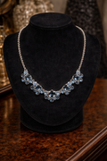 Givenchy Blue Crystal Necklace Silver Tone Floral Statement Necklace 18.75” Signed