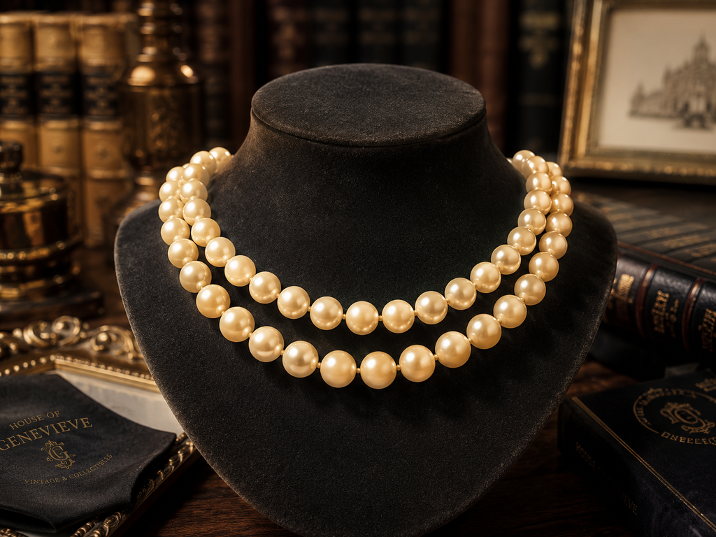 Monet Gold Tone Cream Pearl Style Double Strand Necklace