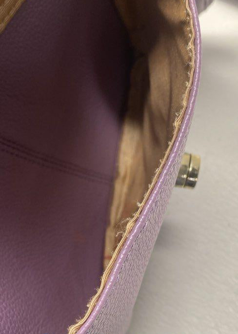 Ora Delphine purple pebbled leather satchel with crossbody strap and gold hardware, view 5